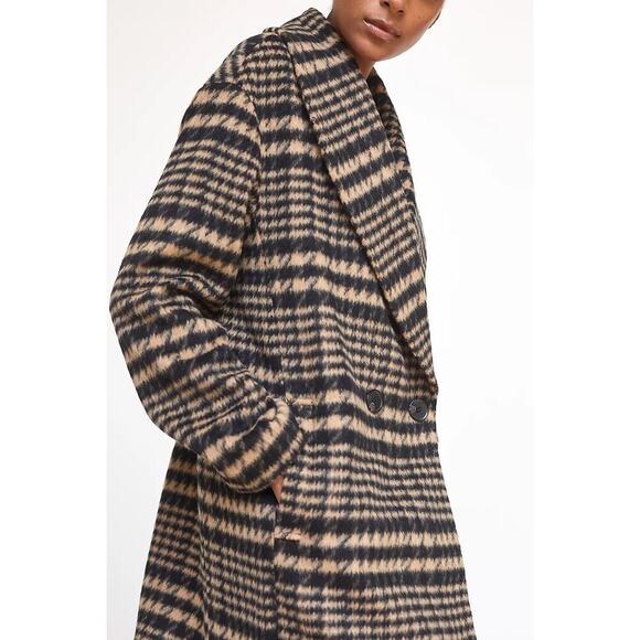 Avec Les Filles Women's Brushed Shawl Collar Houndstooth Plaid Jacket Black Tan - Picture 2 of 16